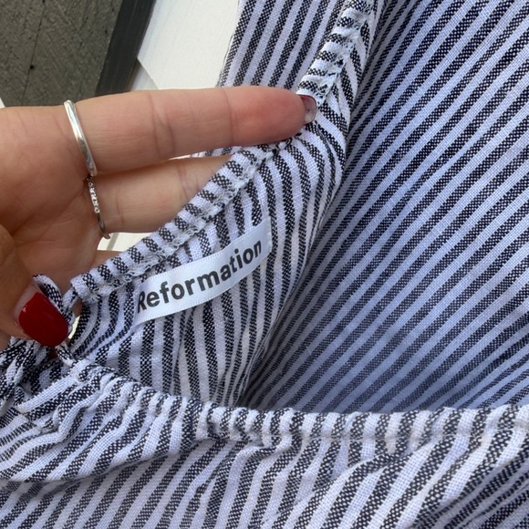 Reformation Aubree Blue and White Linen Striped Mini Dress - Picture 3 of 6